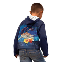Polynesian Scuba Diving Kid Hoodie Honu with Hibiscus and Plumeria Flower and Tapa Tribal Pattern
