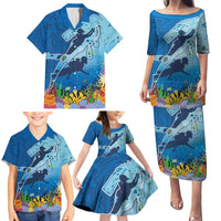 Polynesian Scuba Diving Family Matching Puletasi and Hawaiian Shirt Beauty Corals with Underwater and Polynesian Pattern