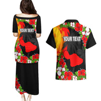 Custom Hawaii Maui Island Couples Matching Puletasi Dress and Hawaiian Shirt Maui Map With Tropical Forest Sunset Vibe LT03 - Polynesian Pride
