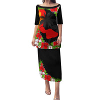 Custom Hawaii Maui Island Family Matching Puletasi Dress and Hawaiian Shirt Maui Map With Tropical Forest Sunset Vibe LT03 Mom's Dress Black - Polynesian Pride