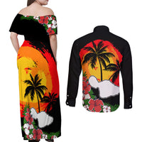 Hawaii Maui Island Couples Matching Off Shoulder Maxi Dress and Long Sleeve Button Shirts Maui Map With Tropical Forest Vintage Style LT03 - Polynesian Pride