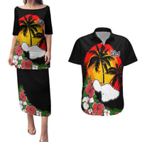 Hawaii Maui Island Couples Matching Puletasi Dress and Hawaiian Shirt Maui Map With Tropical Forest Vintage Style LT03 Black - Polynesian Pride