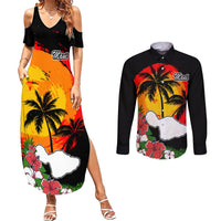 Custom Hawaii Maui Island Couples Matching Summer Maxi Dress and Long Sleeve Button Shirts Maui Map With Tropical Forest Vintage Style LT03 Black - Polynesian Pride