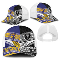 Niue and Aotearoa Rugby Baseball Net Cap Hiapo with Maori Moko Tribal Heritage Tattoos - Polynesian Pride