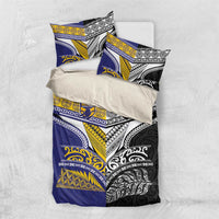 Rugby Niue and Aotearoa Bedding Set Hiapo with Maori Moko Tribal Heritage Tattoos - Polynesian Pride