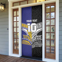 Custom Rugby Niue and Aotearoa Door Cover Hiapo with Maori Moko Tribal Heritage Tattoos - Polynesian Pride