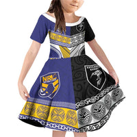Custom Rugby Niue and Aotearoa Family Matching Off Shoulder Short Dress and Hawaiian Shirt Hiapo with Maori Moko Tribal Heritage Tattoos - Polynesian Pride