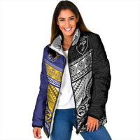 Custom Rugby Niue and Aotearoa Padded Jacket Hiapo with Maori Moko Tribal Heritage Tattoos - Polynesian Pride