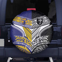 Rugby Niue and Aotearoa Spare Tire Cover Hiapo with Maori Moko Tribal Heritage Tattoos - Polynesian Pride