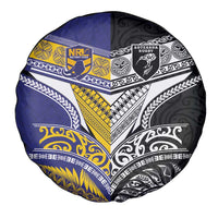 Rugby Niue and Aotearoa Spare Tire Cover Hiapo with Maori Moko Tribal Heritage Tattoos - Polynesian Pride