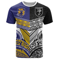 Custom Rugby Niue and Aotearoa T Shirt Hiapo with Maori Moko Tribal Heritage Tattoos - Polynesian Pride