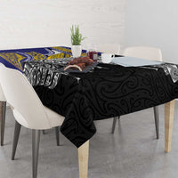 Rugby Niue and Aotearoa Tablecloth Hiapo with Maori Moko Tribal Heritage Tattoos - Polynesian Pride
