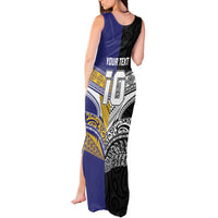 Custom Rugby Niue and Aotearoa Tank Maxi Dress Hiapo with Maori Moko Tribal Heritage Tattoos - Polynesian Pride