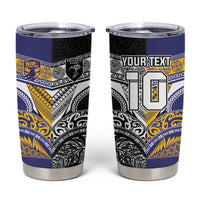 Custom Rugby Niue and Aotearoa Tumbler Cup Hiapo with Maori Moko Tribal Heritage Tattoos - Polynesian Pride