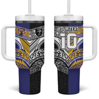 Custom Rugby Niue and Aotearoa Tumbler With Handle Hiapo with Maori Moko Tribal Heritage Tattoos - Polynesian Pride
