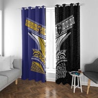 Rugby Niue and Aotearoa Window Curtain Hiapo with Maori Moko Tribal Heritage Tattoos - Polynesian Pride