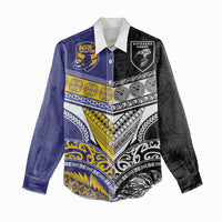 Custom Rugby Niue and Aotearoa Women Casual Shirt Hiapo with Maori Moko Tribal Heritage Tattoos - Polynesian Pride