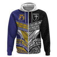 Custom Rugby Niue and Aotearoa Zip Hoodie Hiapo with Maori Moko Tribal Heritage Tattoos - Polynesian Pride