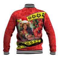 Hawaii Christmas Baseball Jacket Hula Girl Hibiscus With Hawaiian Style Tribal Fabric Patchwork LT03 - Polynesian Pride