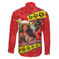 Hawaii Christmas Family Matching Off Shoulder Long Sleeve Dress and Hawaiian Shirt Hula Girl Hibiscus With Hawaiian Style Tribal Fabric Patchwork LT03 - Polynesian Pride