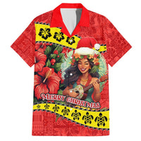 Hawaii Christmas Hawaiian Shirt Hula Girl Hibiscus With Hawaiian Style Tribal Fabric Patchwork LT03 Red - Polynesian Pride