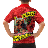 Hawaii Christmas Kid Hawaiian Shirt Hula Girl Hibiscus With Hawaiian Style Tribal Fabric Patchwork LT03 - Polynesian Pride