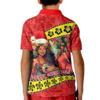 Hawaii Christmas Kid Polo Shirt Hula Girl Hibiscus With Hawaiian Style Tribal Fabric Patchwork LT03 - Polynesian Pride