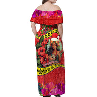 Hawaii Christmas Off Shoulder Maxi Dress Hula Girl Hibiscus With Hawaiian Style Tribal Fabric Patchwork LT03 - Polynesian Pride