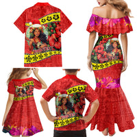 Personalised Hawaii Christmas Family Matching Mermaid Dress and Hawaiian Shirt Hula Girl Hibiscus With Hawaiian Style Tribal Fabric Patchwork LT03 - Polynesian Pride