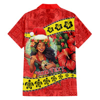 Personalised Hawaii Christmas Family Matching Off Shoulder Long Sleeve Dress and Hawaiian Shirt Hula Girl Hibiscus With Hawaiian Style Tribal Fabric Patchwork LT03 - Polynesian Pride