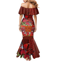 Hawaii KaʻUla Wena ʻIʻiwi Family Matching Mermaid Dress and Hawaiian Shirt With Tropical Plants and 'Ohi'a lehua Kakau Art Tattoo