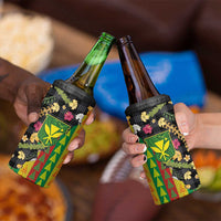 Hawaiian Tropical Plants Lei 4 in 1 Can Cooler Tumbler Kanaka Maoli Tribal with Palaka Motifs LT03 - Polynesian Pride