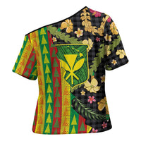 Hawaiian Tropical Plants Lei Cross Shoulder Shirt Kanaka Maoli Tribal with Palaka Motifs - Polynesian Pride