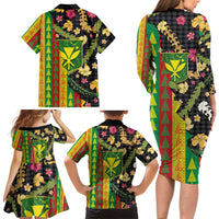 Hawaiian Tropical Plants Lei Family Matching Long Sleeve Bodycon Dress and Hawaiian Shirt Kanaka Maoli Tribal with Palaka Motifs LT03 - Polynesian Pride