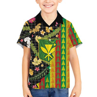 Hawaiian Tropical Plants Lei Family Matching Long Sleeve Bodycon Dress and Hawaiian Shirt Kanaka Maoli Tribal with Palaka Motifs LT03 Son's Shirt Multicolor - Polynesian Pride
