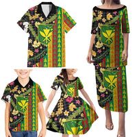 Hawaiian Tropical Plants Lei Family Matching Puletasi and Hawaiian Shirt Kanaka Maoli Tribal with Palaka Motifs - Polynesian Pride
