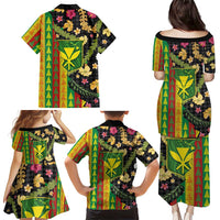 Hawaiian Tropical Plants Lei Family Matching Puletasi and Hawaiian Shirt Kanaka Maoli Tribal with Palaka Motifs - Polynesian Pride
