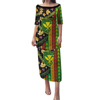 Hawaiian Tropical Plants Lei Family Matching Puletasi and Hawaiian Shirt Kanaka Maoli Tribal with Palaka Motifs - Polynesian Pride