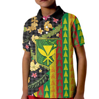 Hawaiian Tropical Plants Lei Kid Polo Shirt Kanaka Maoli Tribal with Palaka Motifs - Polynesian Pride