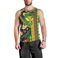 Hawaiian Tropical Plants Lei Men Tank Top Kanaka Maoli Tribal with Palaka Motifs LT03 - Polynesian Pride