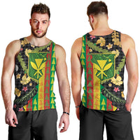 Hawaiian Tropical Plants Lei Men Tank Top Kanaka Maoli Tribal with Palaka Motifs LT03 - Polynesian Pride