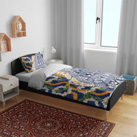 Hawaiian Plumeria Lei Bedding Set Kakau Motifs and Palaka Half Style Blue Color LT03 - Polynesian Pride