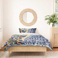 Hawaiian Plumeria Lei Bedding Set Kakau Motifs and Palaka Half Style Blue Color LT03 - Polynesian Pride