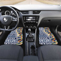 Hawaiian Plumeria Lei Car Mats Kakau Motifs and Palaka Half Style Blue Color - Polynesian Pride