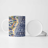 Hawaiian Plumeria Lei Ceramic Mug Kakau Motifs and Palaka Half Style Blue Color LT03 - Polynesian Pride