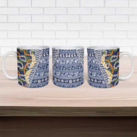 Hawaiian Plumeria Lei Ceramic Mug Kakau Motifs and Palaka Half Style Blue Color LT03 - Polynesian Pride