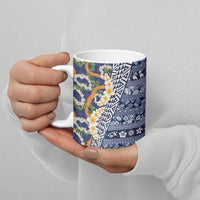 Hawaiian Plumeria Lei Ceramic Mug Kakau Motifs and Palaka Half Style Blue Color LT03 - Polynesian Pride