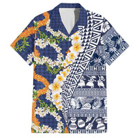Hawaiian Plumeria Lei Hawaiian Shirt Kakau Motifs and Palaka Half Style Blue Color LT03 Blue - Polynesian Pride