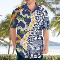 Hawaiian Plumeria Lei Hawaiian Shirt Kakau Motifs and Palaka Half Style Blue Color LT03 - Polynesian Pride