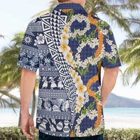 Hawaiian Plumeria Lei Hawaiian Shirt Kakau Motifs and Palaka Half Style Blue Color LT03 - Polynesian Pride